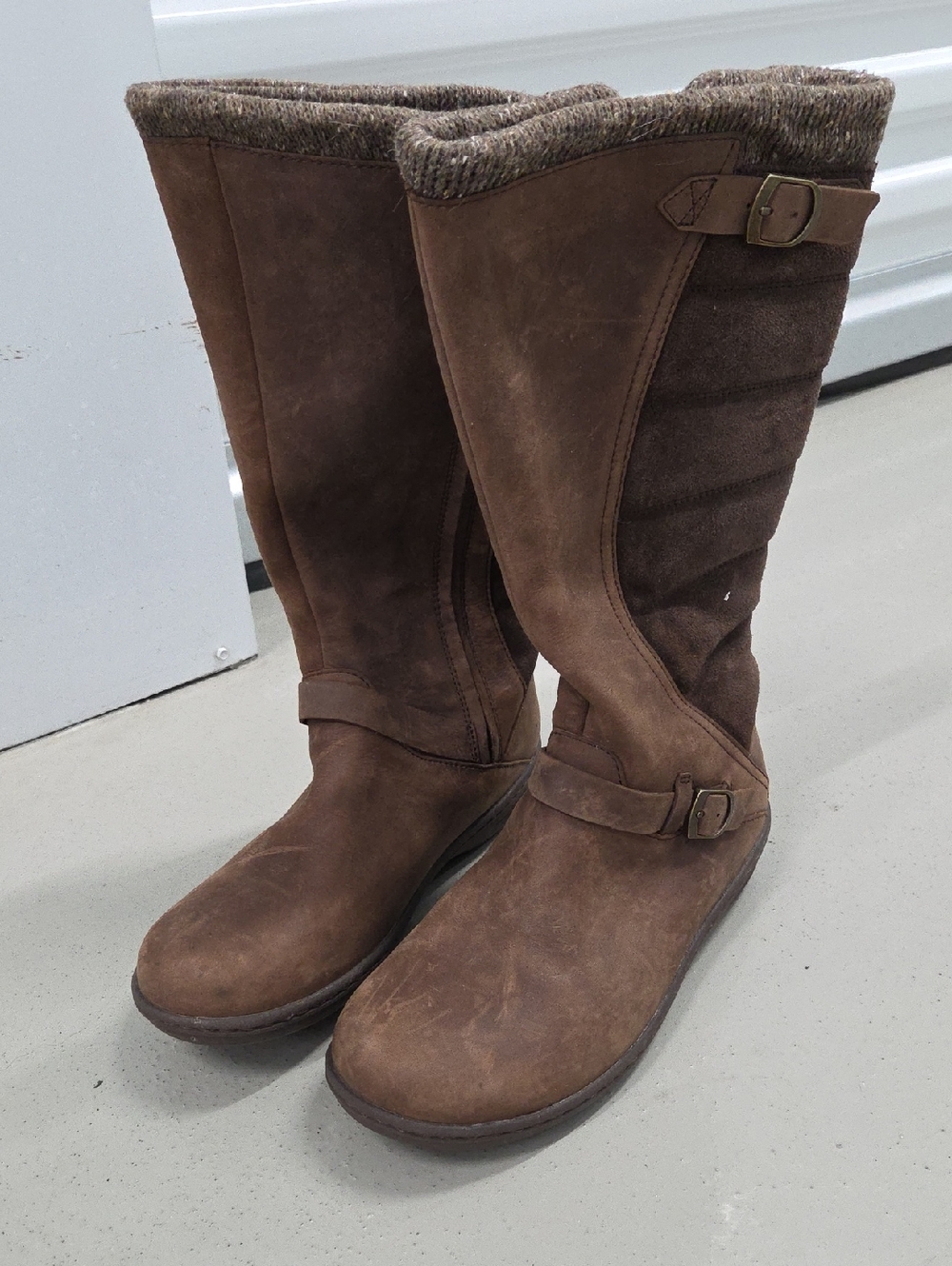 Teva Brown Suede Tall Knit-Trim Winter Boots